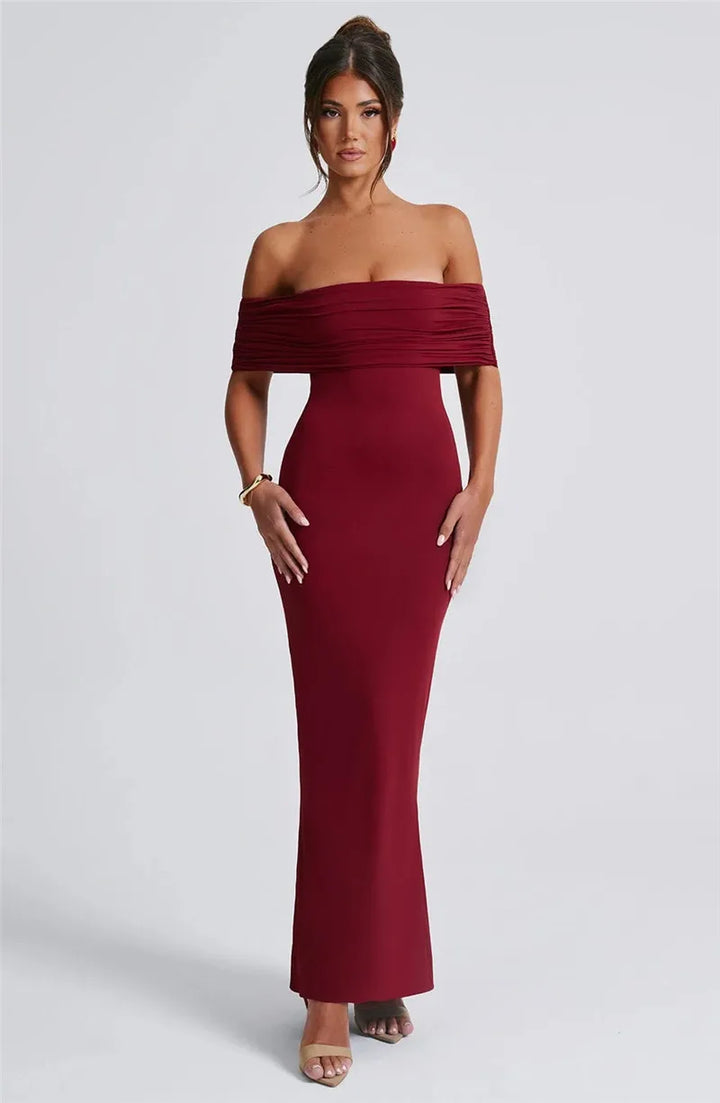 Amina Off-Shoulder Ruched Gown