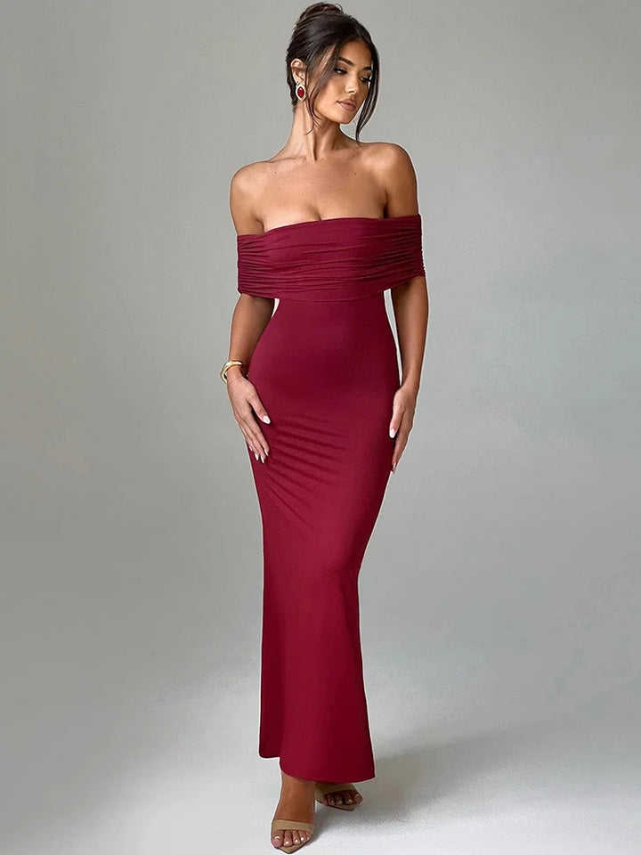 Amina Off-Shoulder Ruched Gown