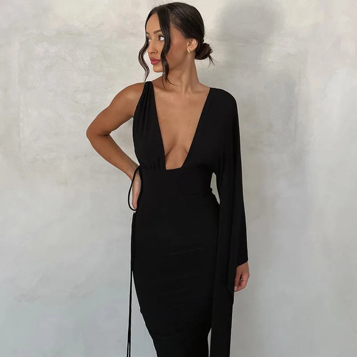 Naomi One-Sleeve Draped Gown