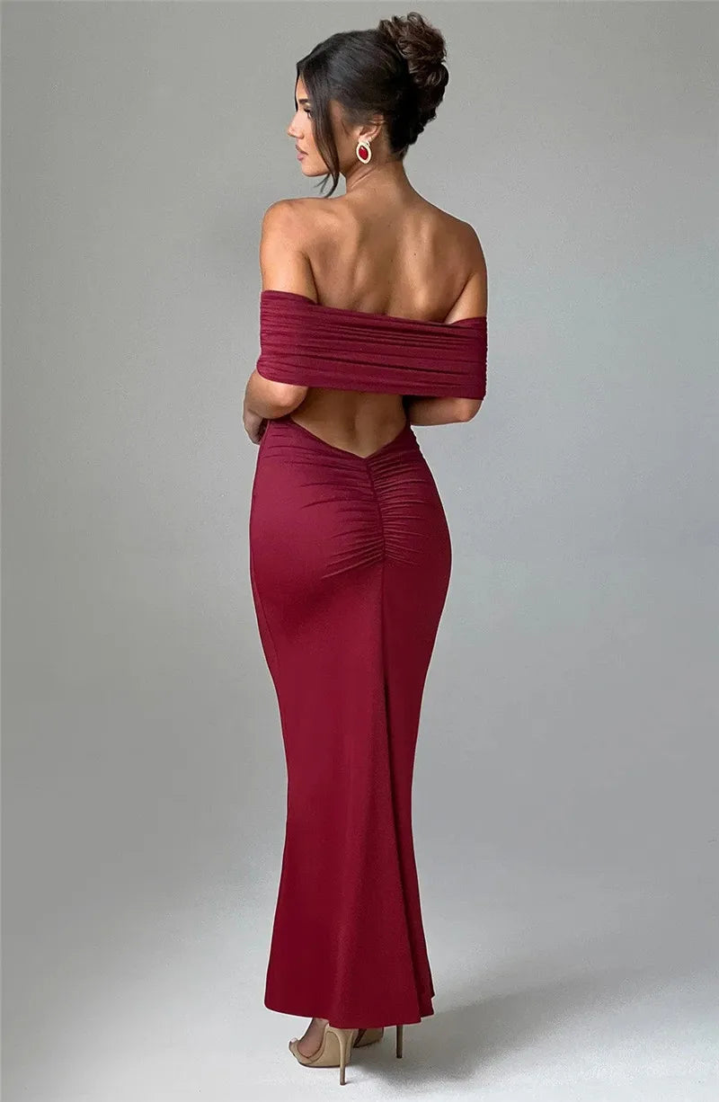 Amina Off-Shoulder Ruched Gown