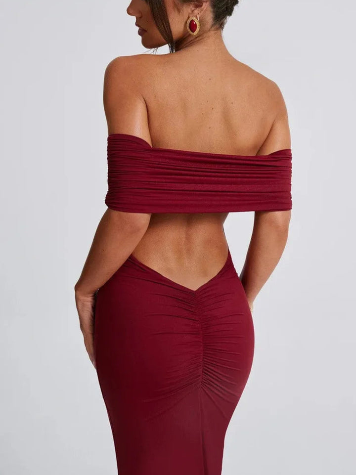 Amina Off-Shoulder Ruched Gown