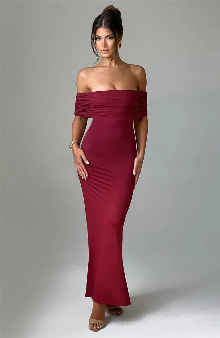 Amina Off-Shoulder Ruched Gown