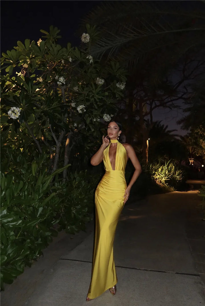 Solene Halter Plunge Gown