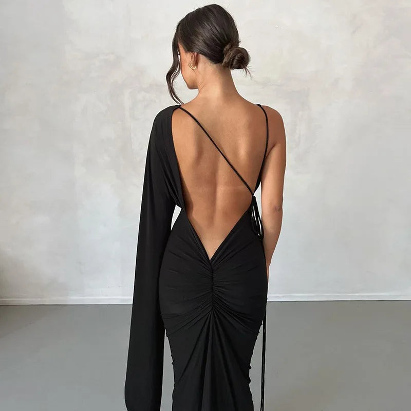 Naomi One-Sleeve Draped Gown
