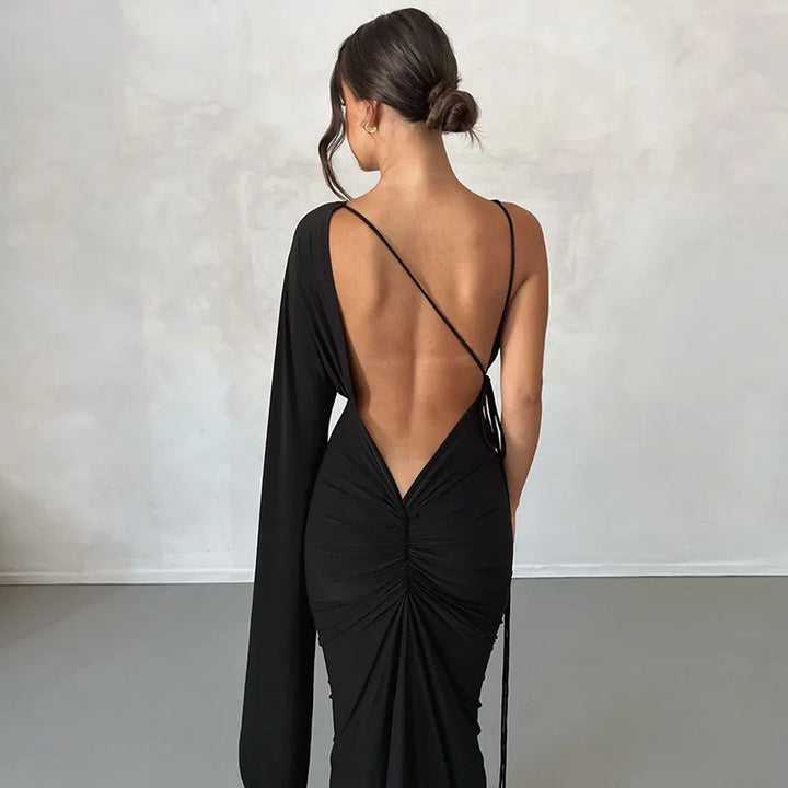 Naomi One-Sleeve Draped Gown