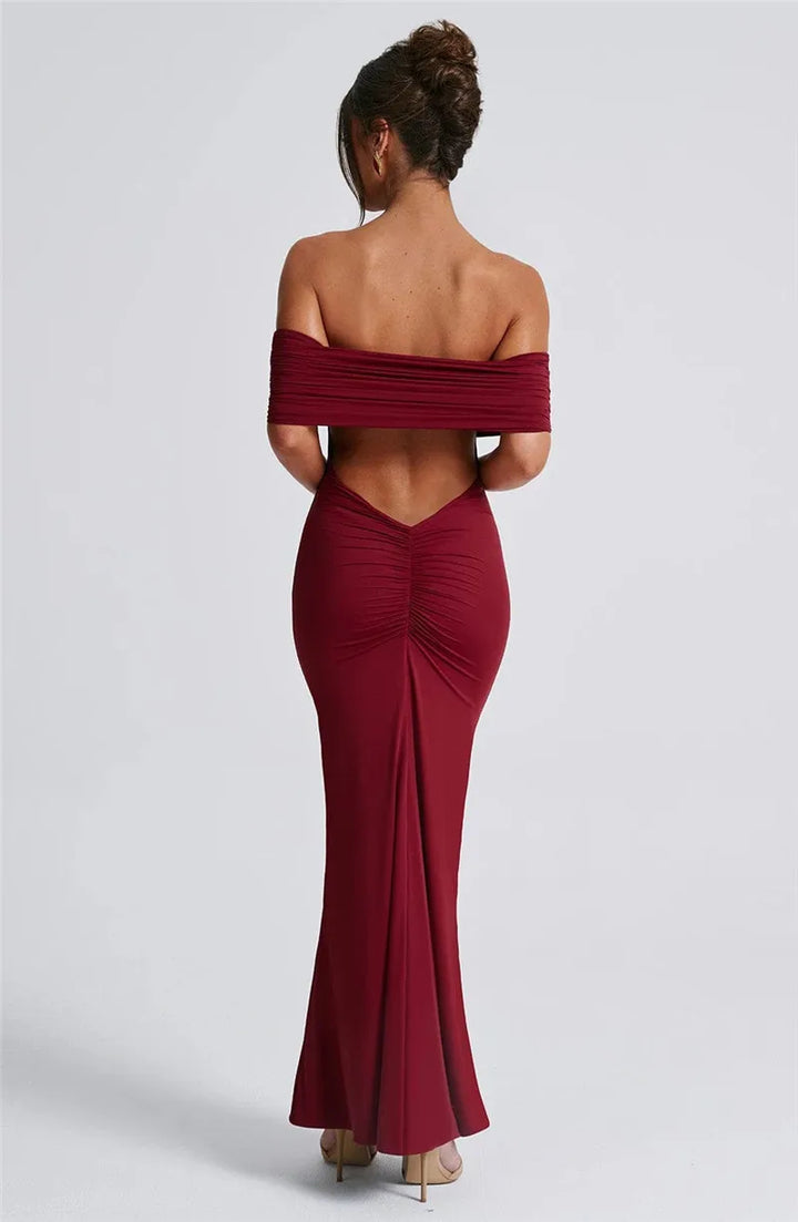 Amina Off-Shoulder Ruched Gown