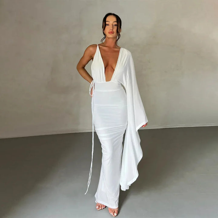 Naomi One-Sleeve Draped Gown