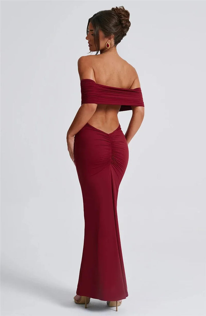 Amina Off-Shoulder Ruched Gown