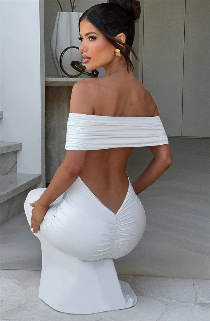 Amina Off-Shoulder Ruched Gown