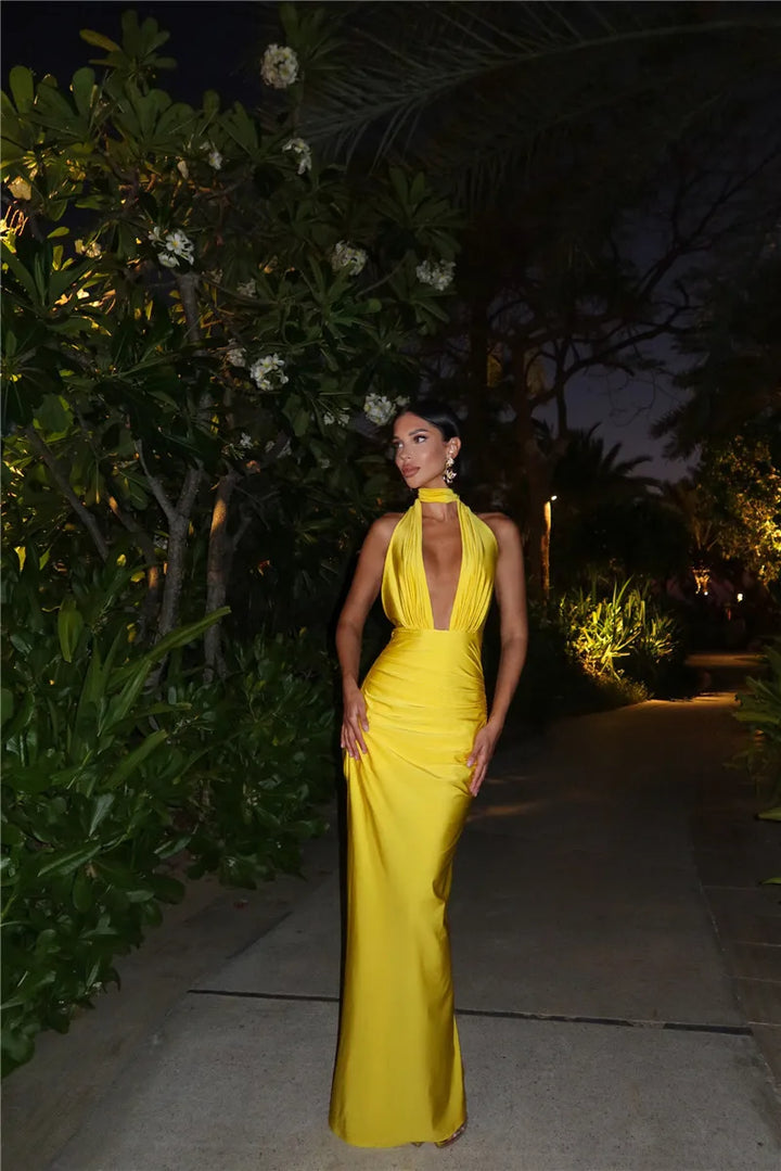 Solene Halter Plunge Gown