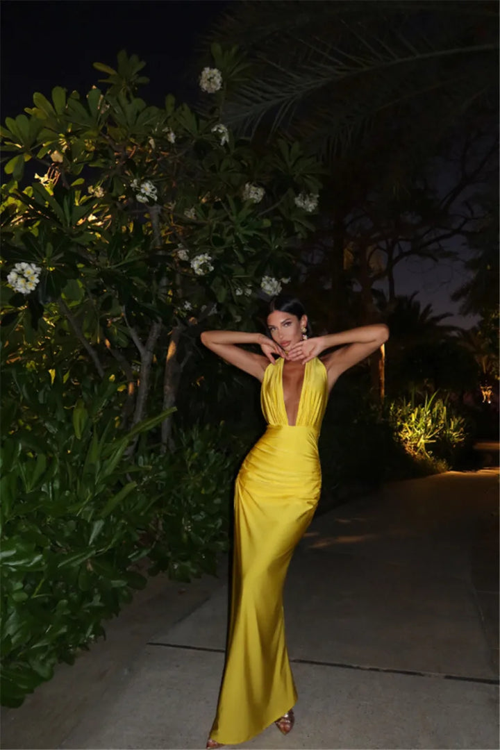 Solene Halter Plunge Gown