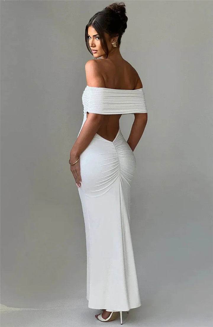 Amina Off-Shoulder Ruched Gown