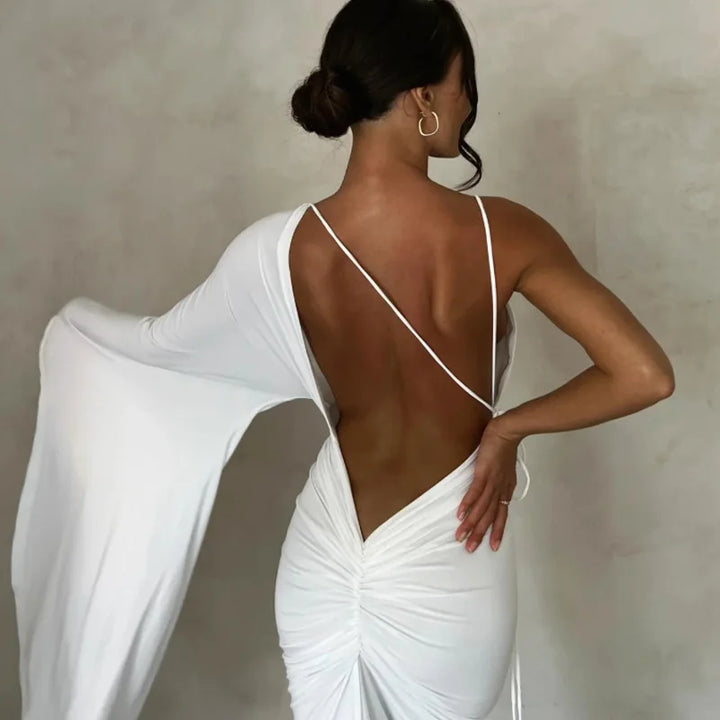 Naomi One-Sleeve Draped Gown