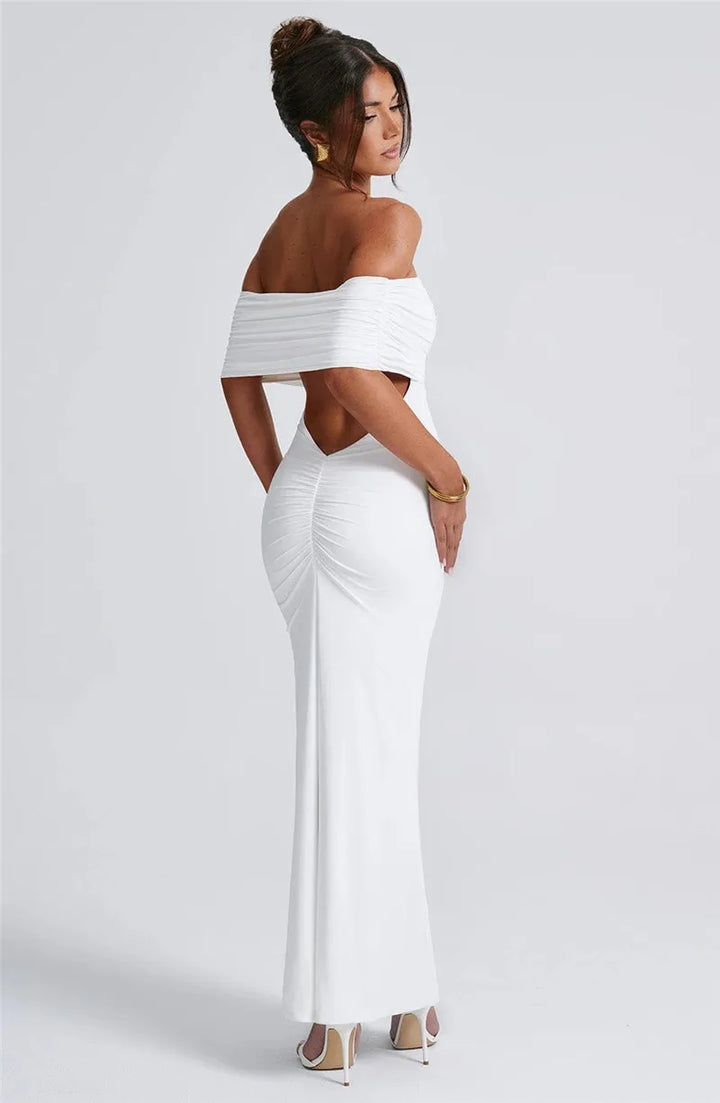 Amina Off-Shoulder Ruched Gown