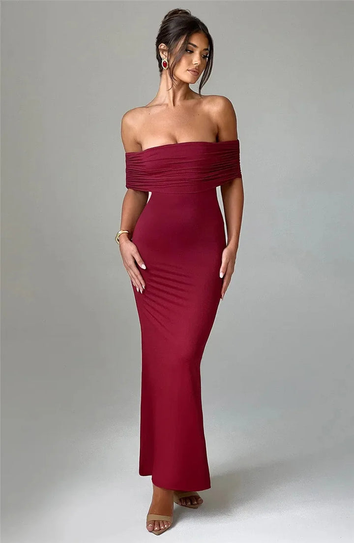 Amina Off-Shoulder Ruched Gown