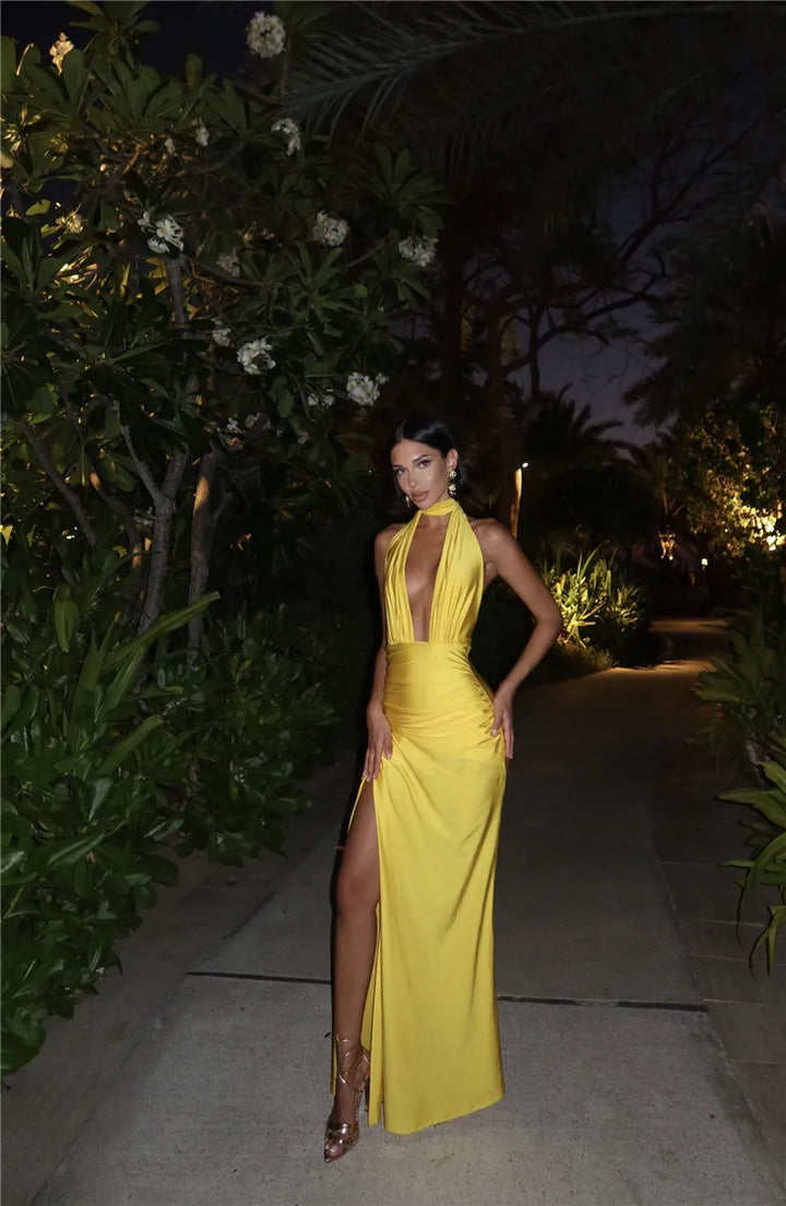 Solene Halter Plunge Gown