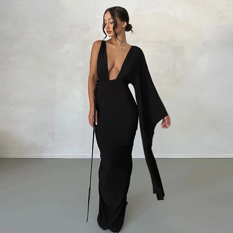 Naomi One-Sleeve Draped Gown