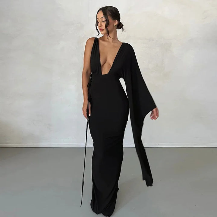 Naomi One-Sleeve Draped Gown