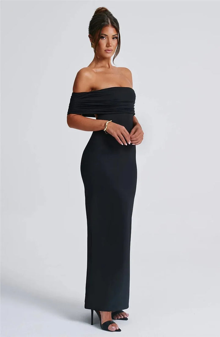 Amina Off-Shoulder Ruched Gown