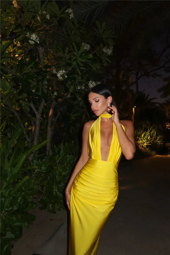 Solene Halter Plunge Gown