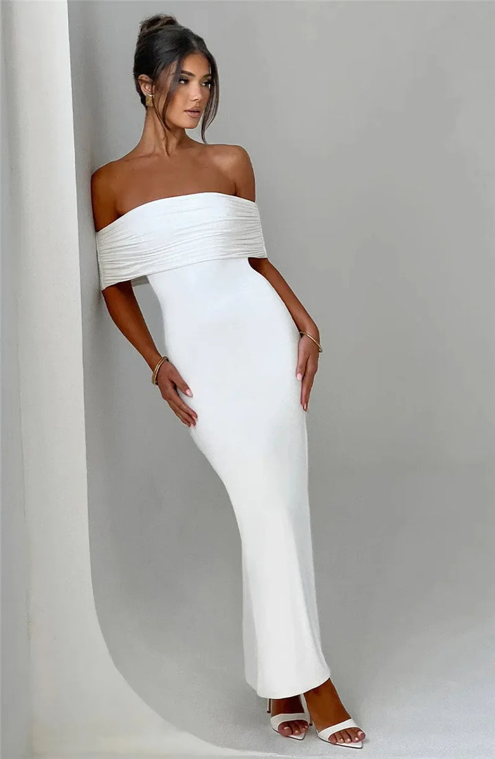 Amina Off-Shoulder Ruched Gown